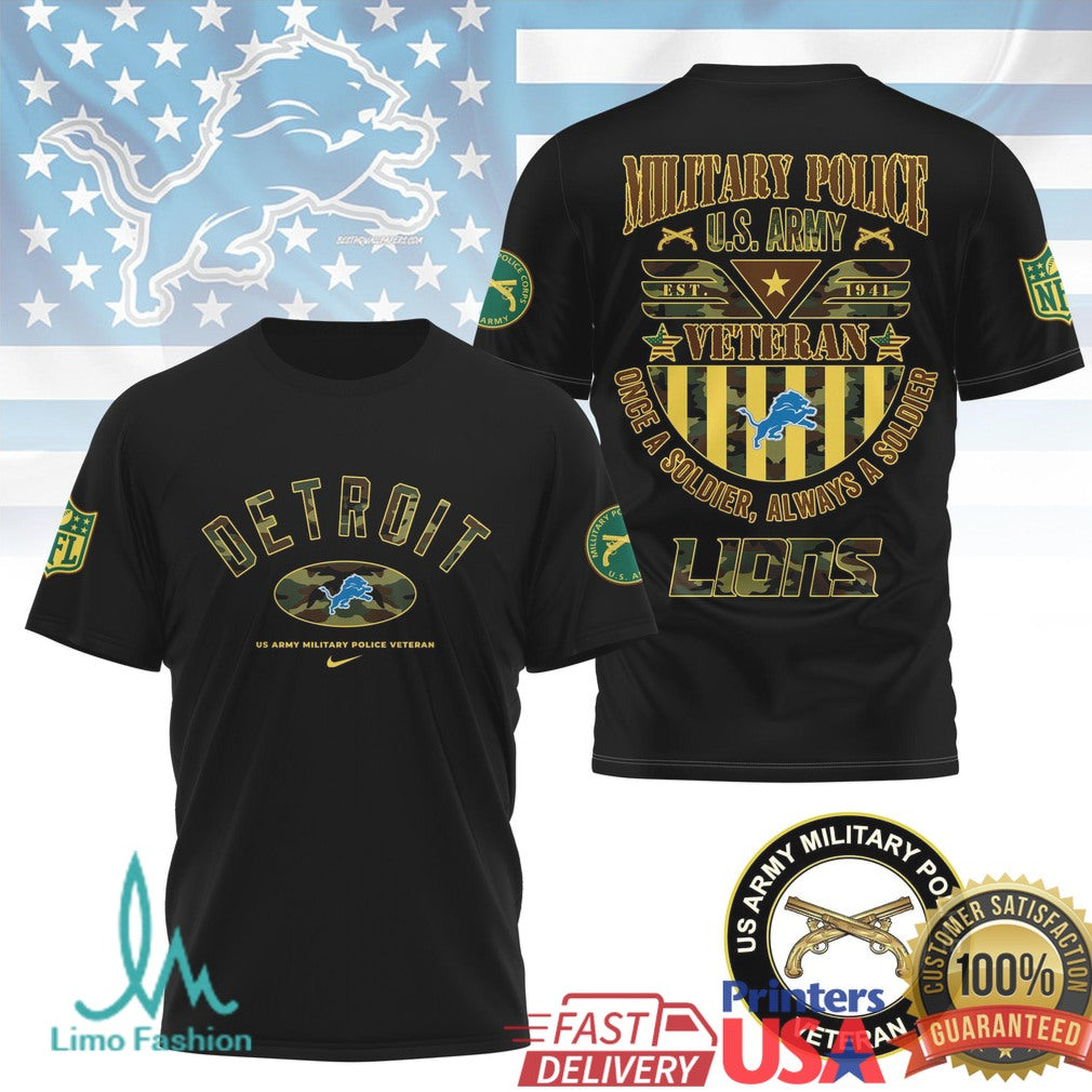 Detroit Lions US Army Military Police Veteran Honor Graphic T Shirt - Limotees LLC