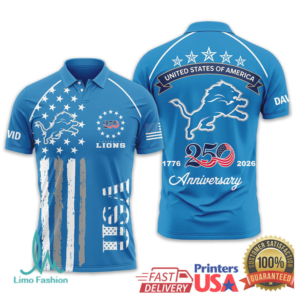 Detroit Lions USA 250th Anniversary Custom Name T Shirt - Limotees LLC