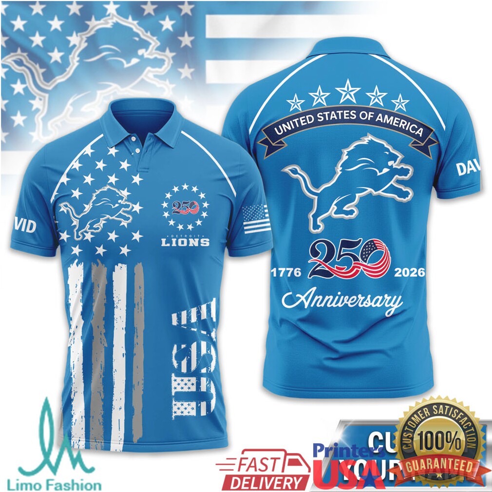 Detroit Lions USA 250th Anniversary Custom Name T Shirt - Limotees LLC