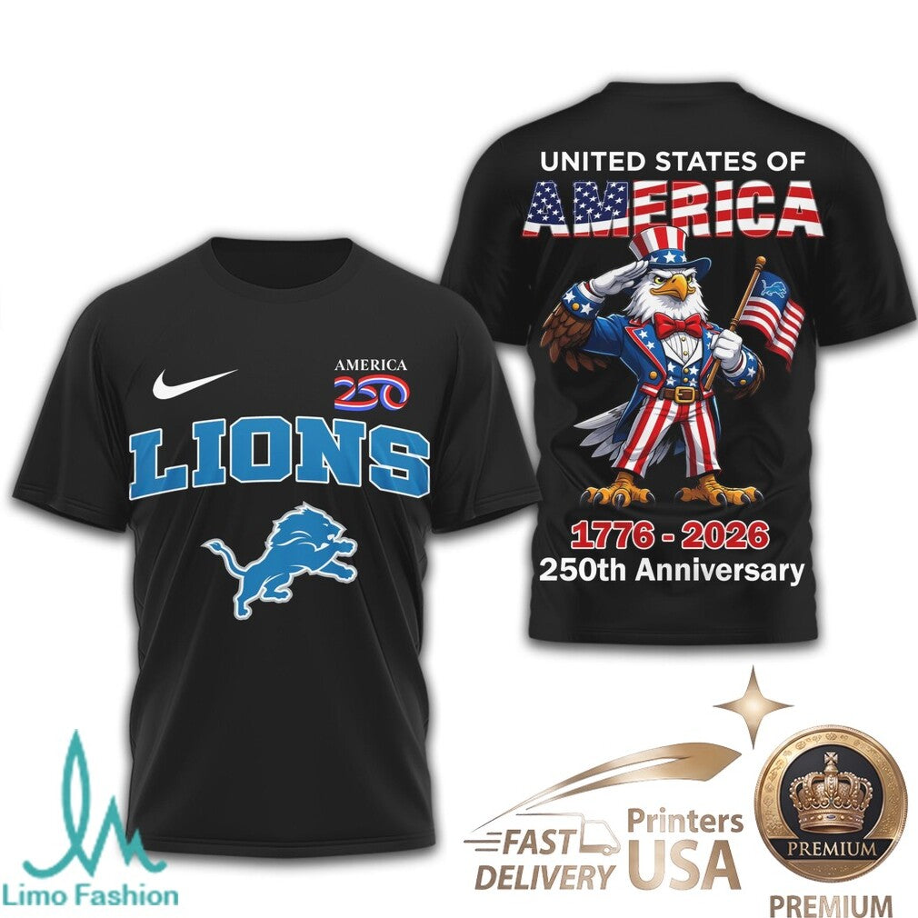 Detroit Lions USA 250th Anniversary Eagle Patriotic T Shirt - Limotees LLC