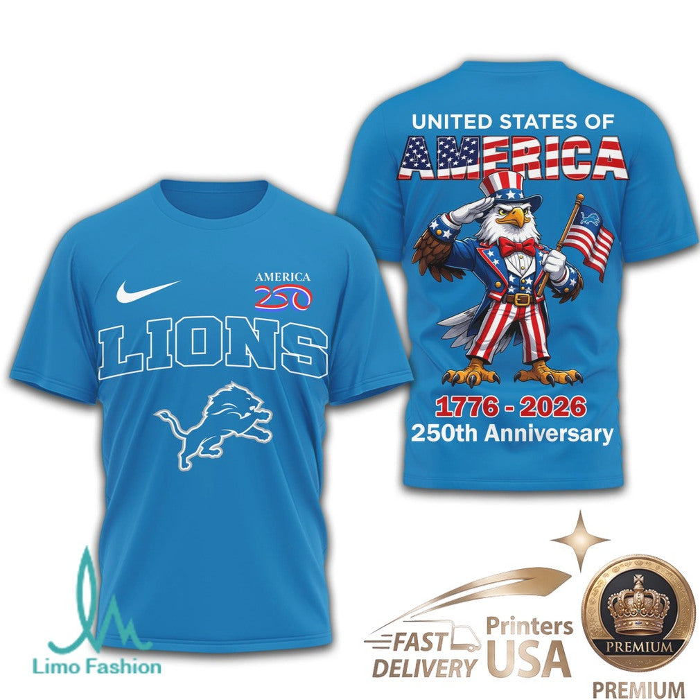 Detroit Lions USA 250th Anniversary Eagle Patriotic T Shirt - Limotees LLC