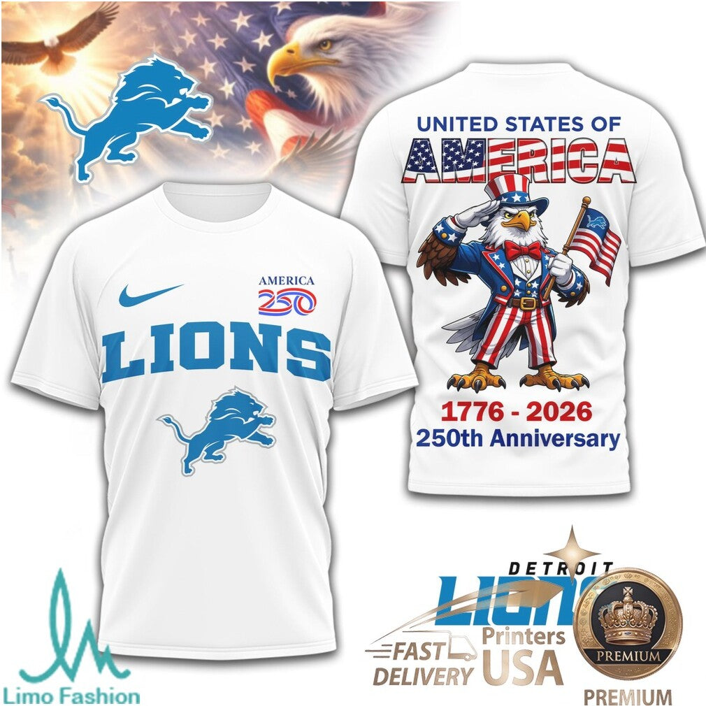 Detroit Lions USA 250th Anniversary Eagle Patriotic T Shirt - Limotees LLC