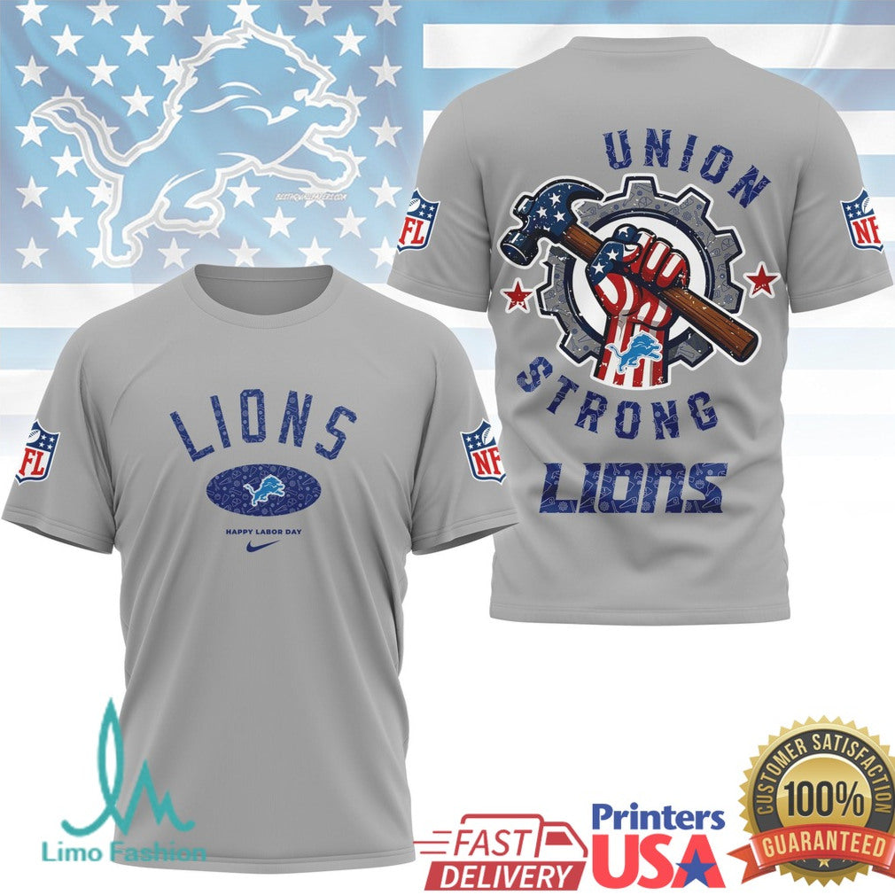 Detroit Lions Union Strong NFL Labor Day T Shirt Blue Collar Pride Industrial Workwear - Limotees LLC