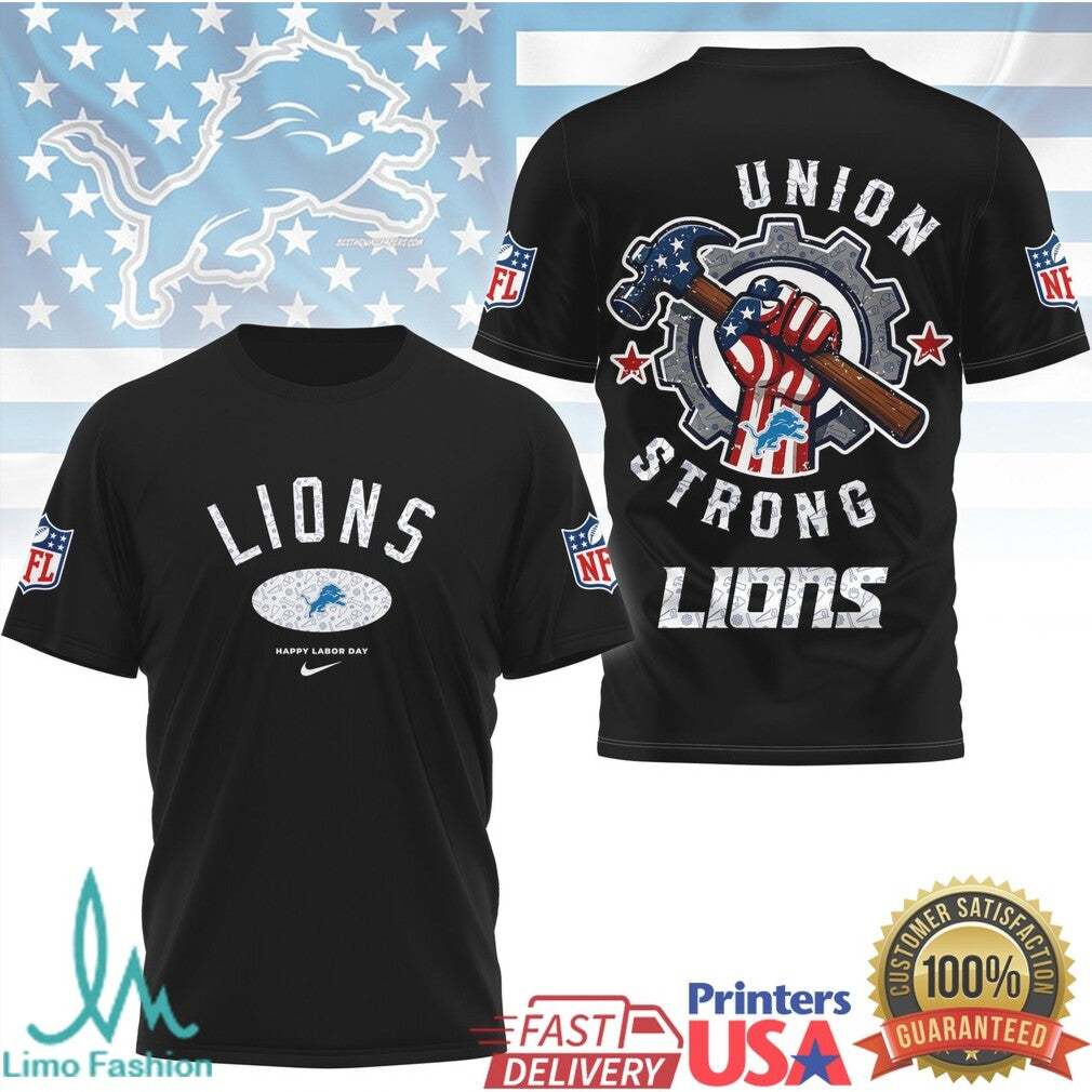 Detroit Lions Union Strong NFL Labor Day T Shirt Blue Collar Pride Industrial Workwear - Limotees LLC