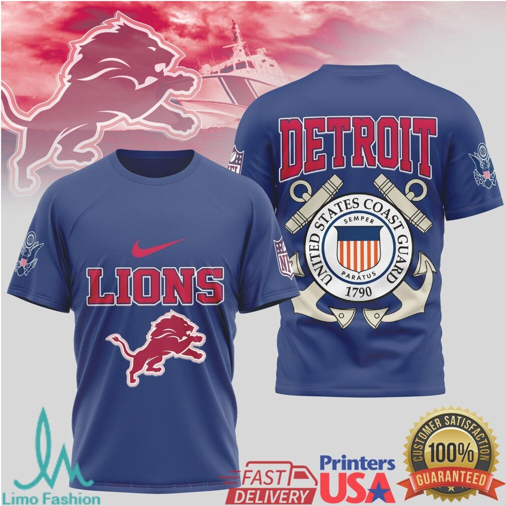 Detroit Lions United States Coast Guard Military Appreciation T Shirt - Limotees LLC