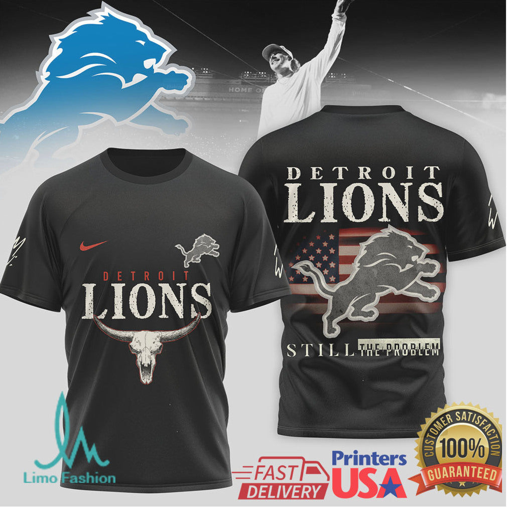 Detroit Lions Vintage Western Skull T Shirt Still The Problem Graphic Tee - Limotees LLC