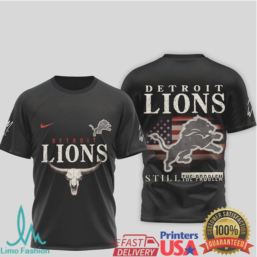 Detroit Lions Vintage Western Skull T Shirt Still The Problem Graphic Tee - Limotees LLC