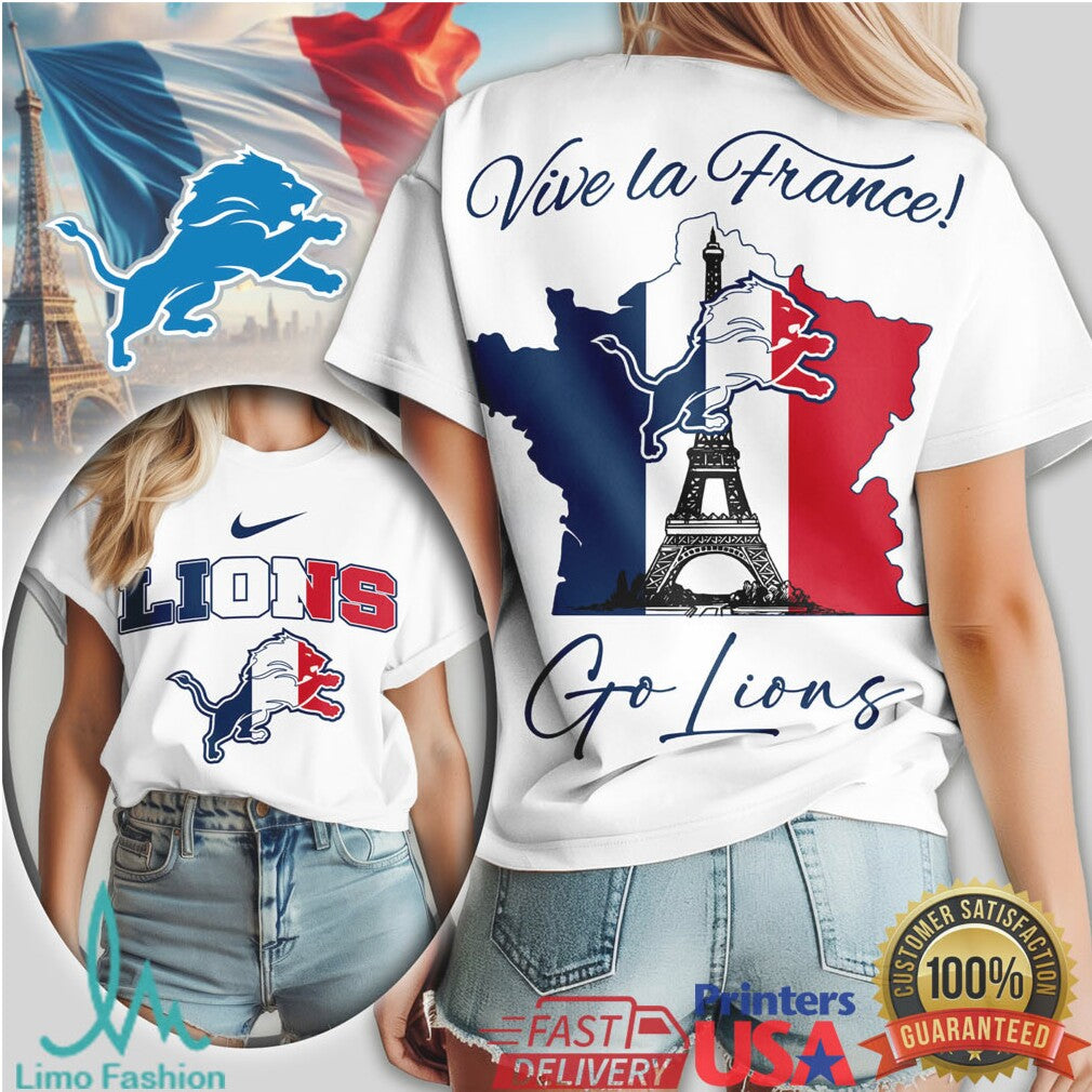 Detroit Lions Vive la France Paris Eiffel Tower NFL T Shirt - Limotees LLC
