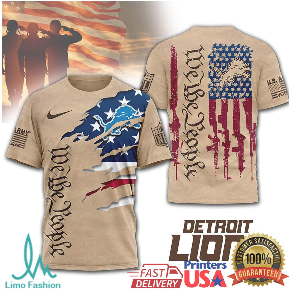 Detroit Lions We The People Patriotic Military Tan T Shirt