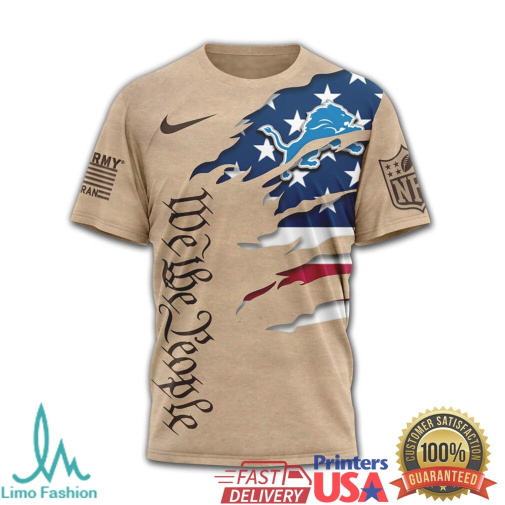 Detroit Lions We The People Patriotic Military Tan T Shirt