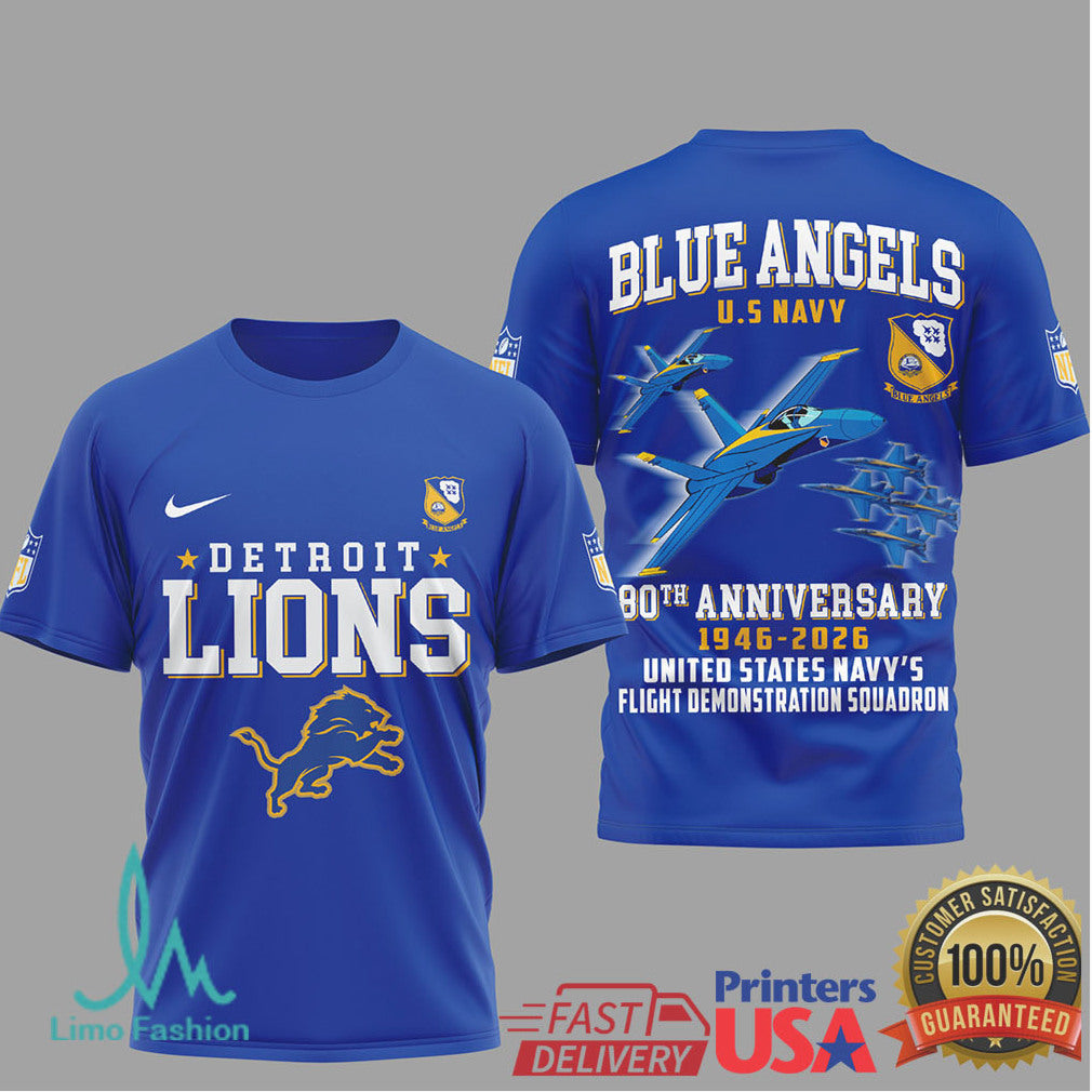 Detroit Lions x Blue Angels 80th Anniversary U.S. Navy T Shirt - Limotees LLC