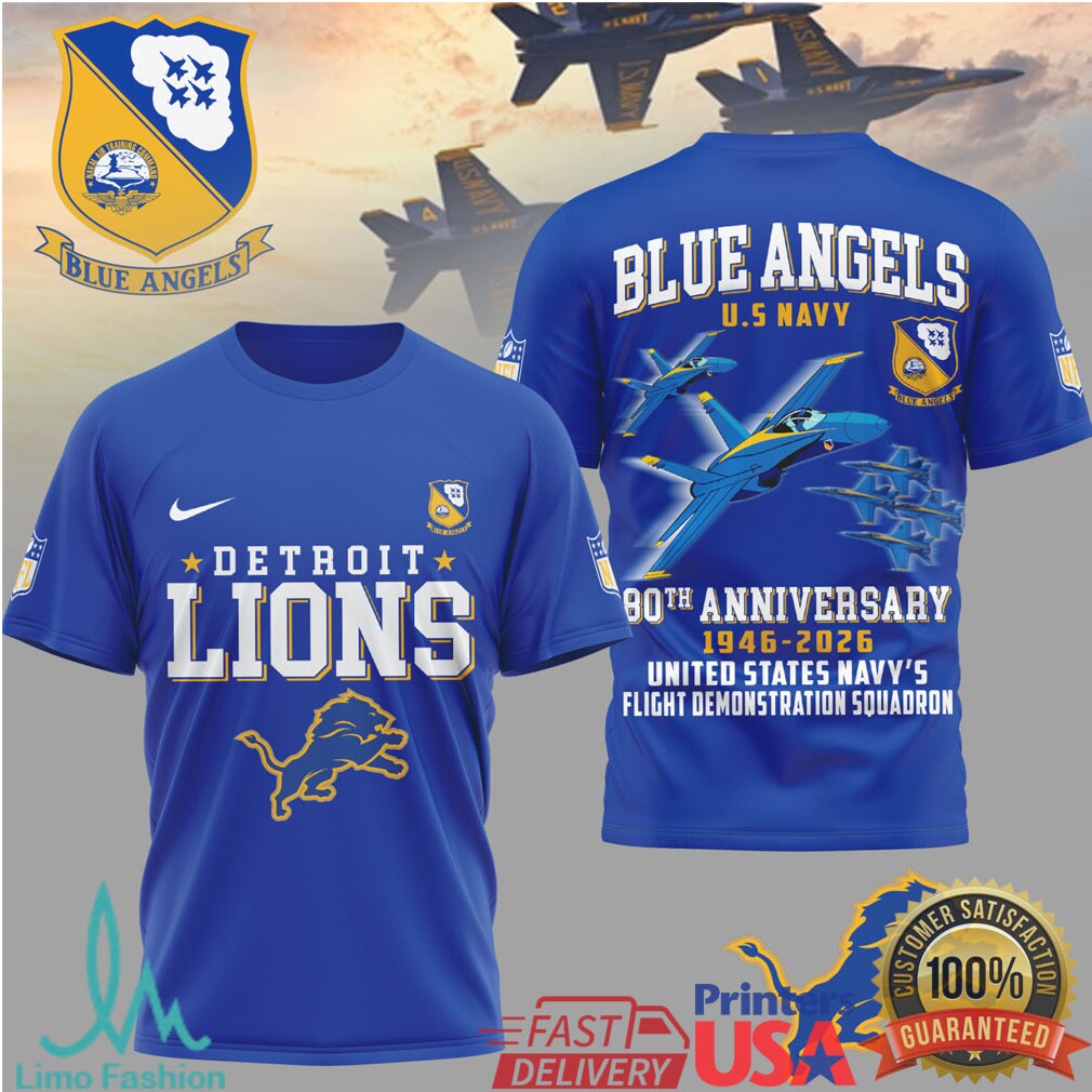 Detroit Lions x Blue Angels 80th Anniversary U.S. Navy T Shirt - Limotees LLC
