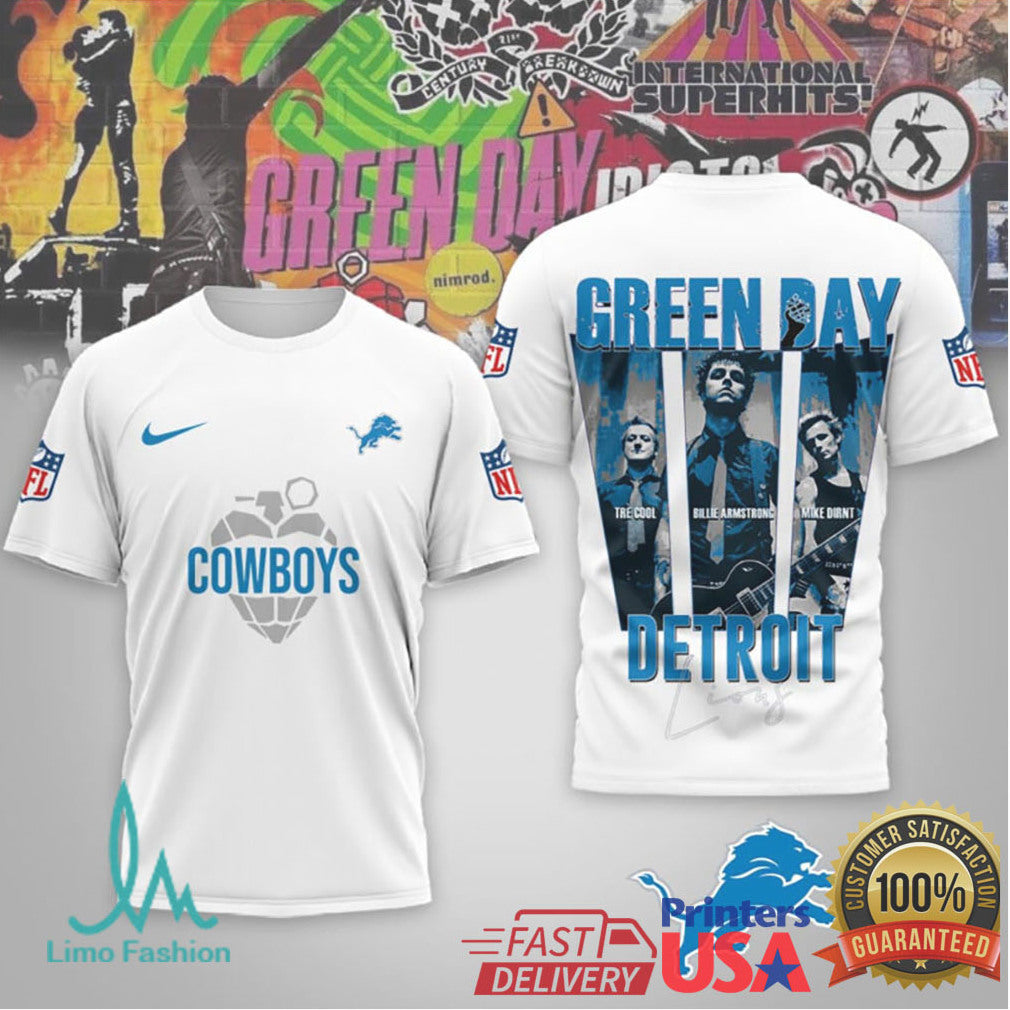 Detroit Lions x Green Day Rock Band Collaboration NFL T Shirt - Limotees LLC