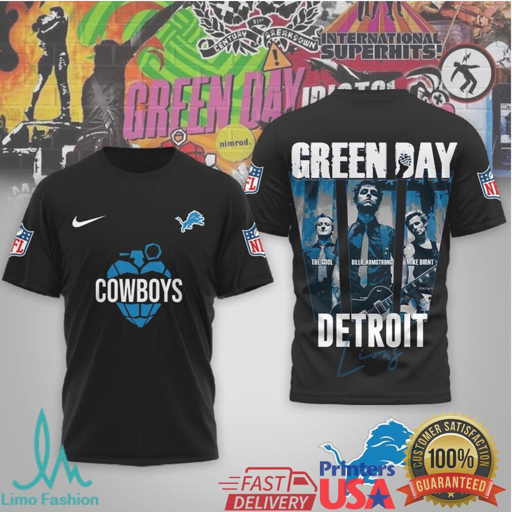 Detroit Lions x Green Day Rock Band Collaboration NFL T Shirt - Limotees LLC