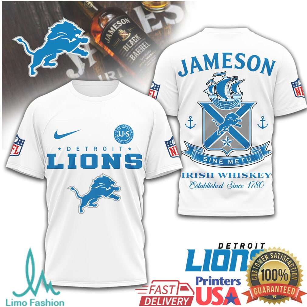 Detroit Lions x Jameson Irish Whiskey Sine Metu Graphic T Shirt - Limotees LLC