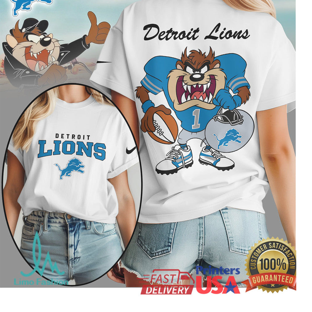 Detroit Lions x Looney Tunes Taz Tasmanian Devil Football Graphic T Shirt - Limotees LLC