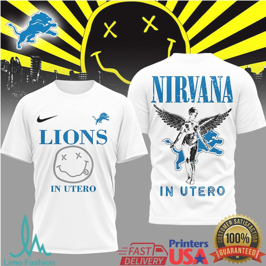 Detroit Lions x Nirvana In Utero Graphic Streetwear T Shirt - Limotees LLC