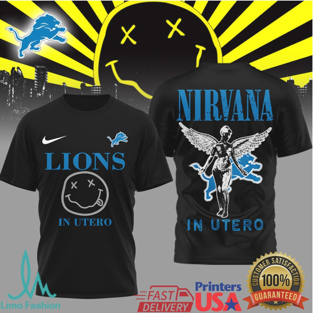 Detroit Lions x Nirvana In Utero Graphic Streetwear T Shirt - Limotees LLC