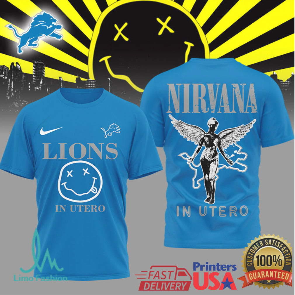 Detroit Lions x Nirvana In Utero Graphic Streetwear T Shirt - Limotees LLC