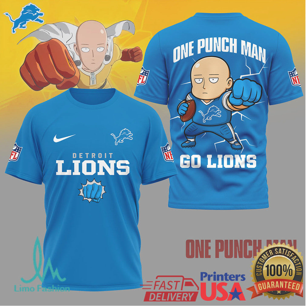 Detroit Lions x One Punch Man Saitama NFL Fan Gear Shirt - Limotees LLC
