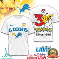 Detroit Lions x Pokémon Pikachu 30th Anniversary T Shirt Since 1996 - Limotees LLC