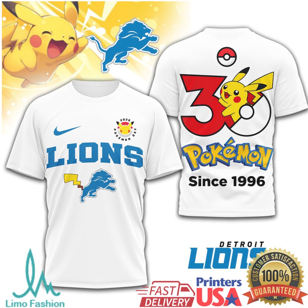 Detroit Lions x Pokémon Pikachu 30th Anniversary T Shirt Since 1996 - Limotees LLC