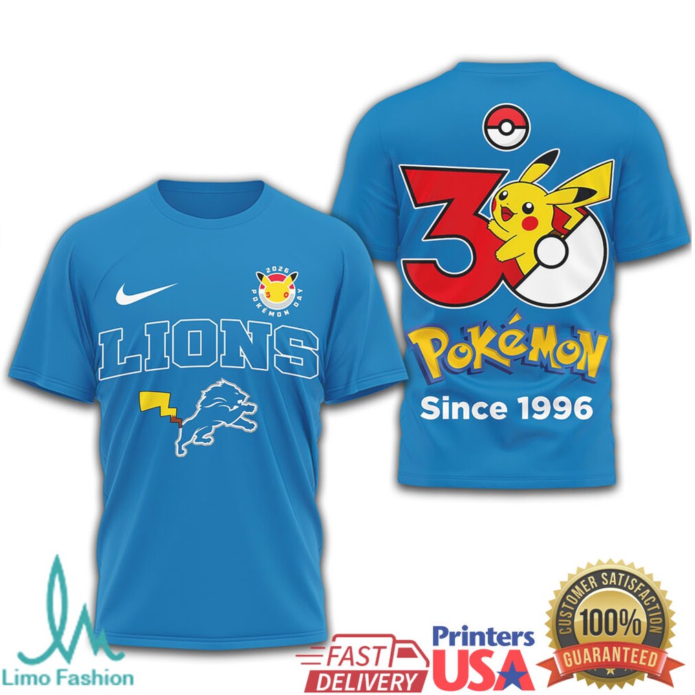 Detroit Lions x Pokémon Pikachu 30th Anniversary T Shirt Since 1996 - Limotees LLC