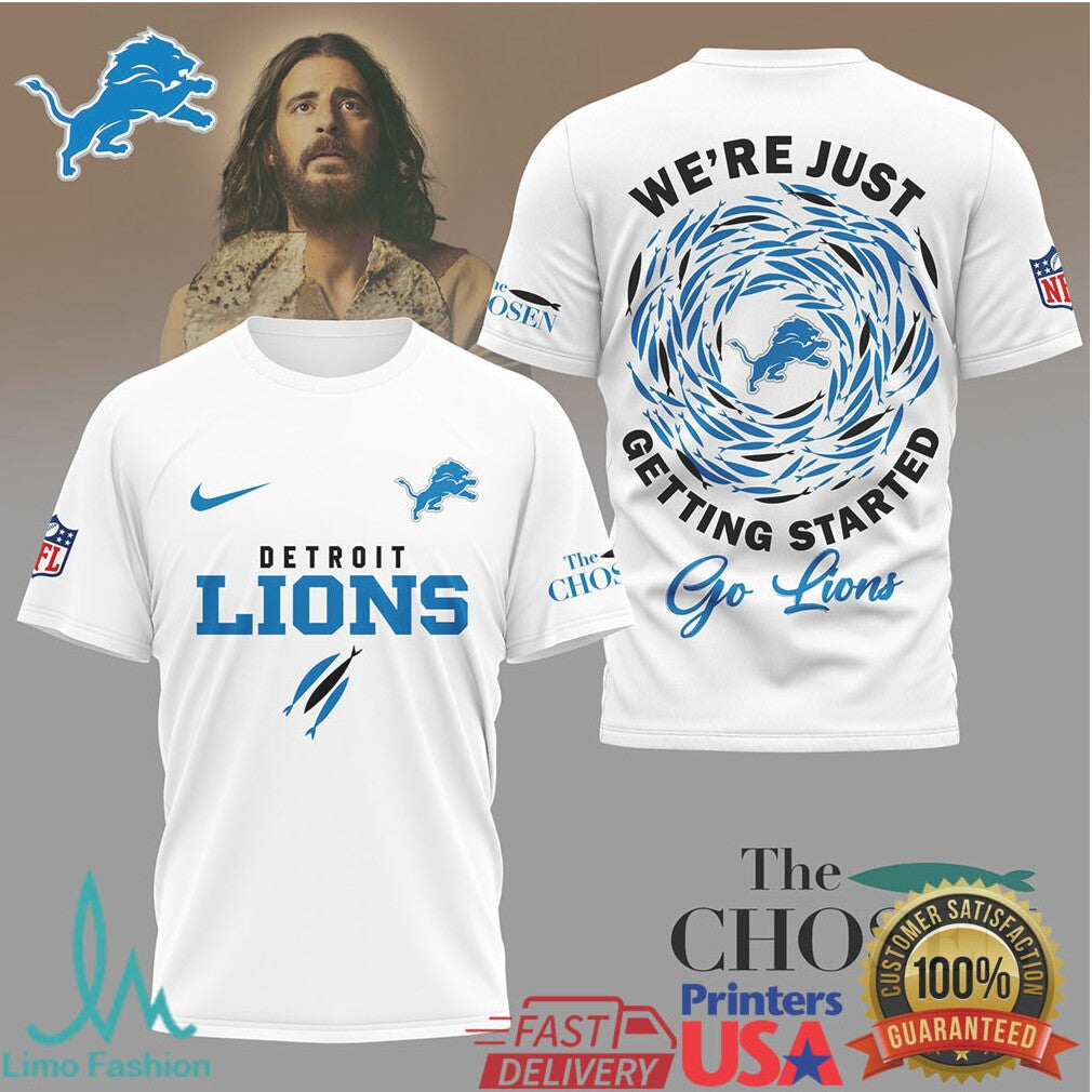 Detroit Lions x The Chosen “We're Just Getting Started” Graphic T shirt - Limotees LLC