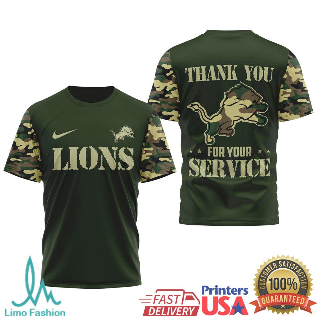 Detroit LionsOfficial NFL Camouflage Thank You For Service 3D Shirt - Limotees LLC