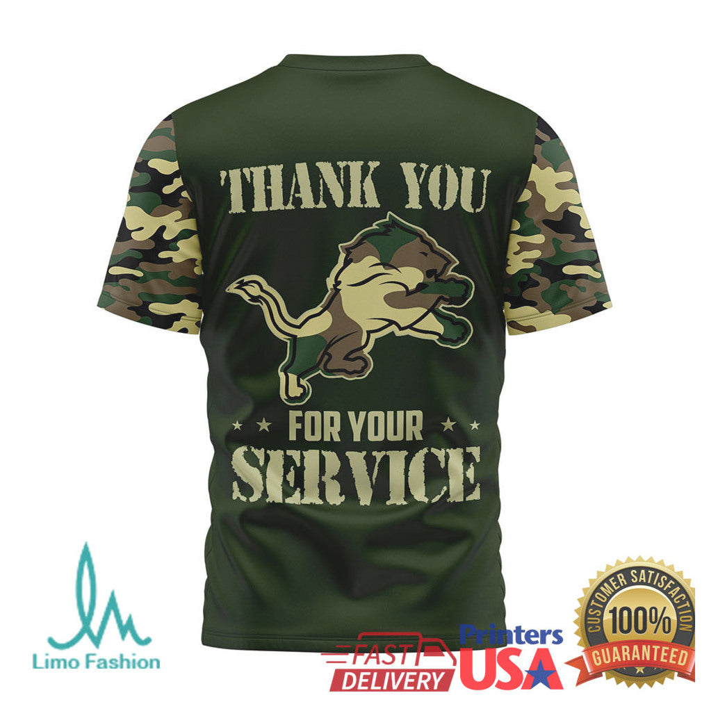 Detroit LionsOfficial NFL Camouflage Thank You For Service 3D Shirt - Limotees LLC