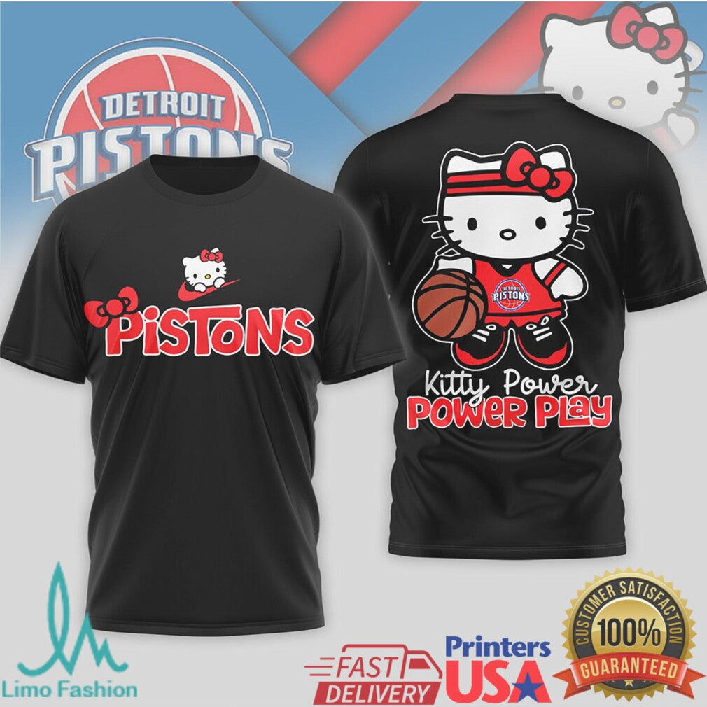 Detroit Pistons Kitty Power Play Basketball T Shirt Kawaii Motor City Team T Shirt