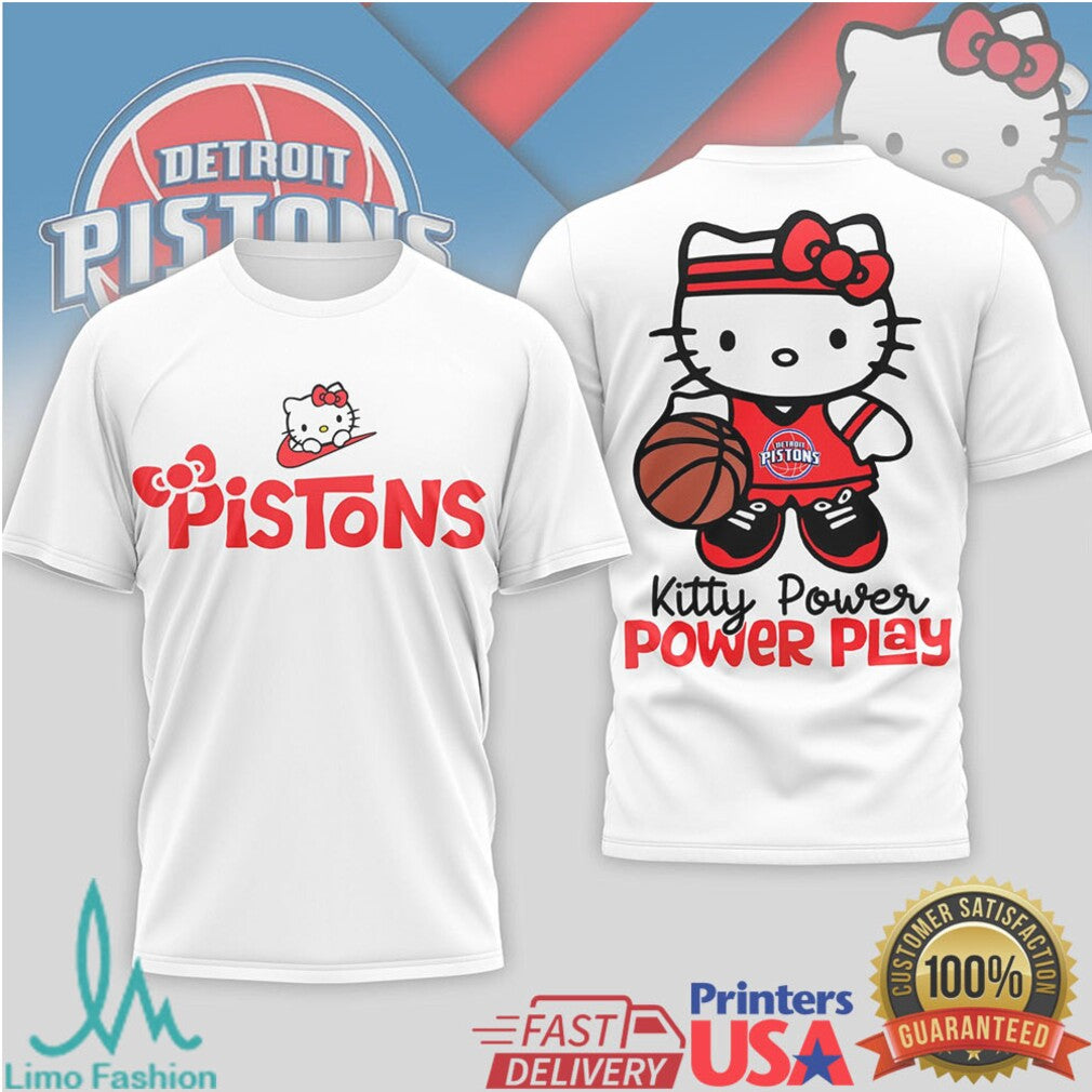 Detroit Pistons Kitty Power Play Basketball T Shirt Kawaii Motor City Team T Shirt