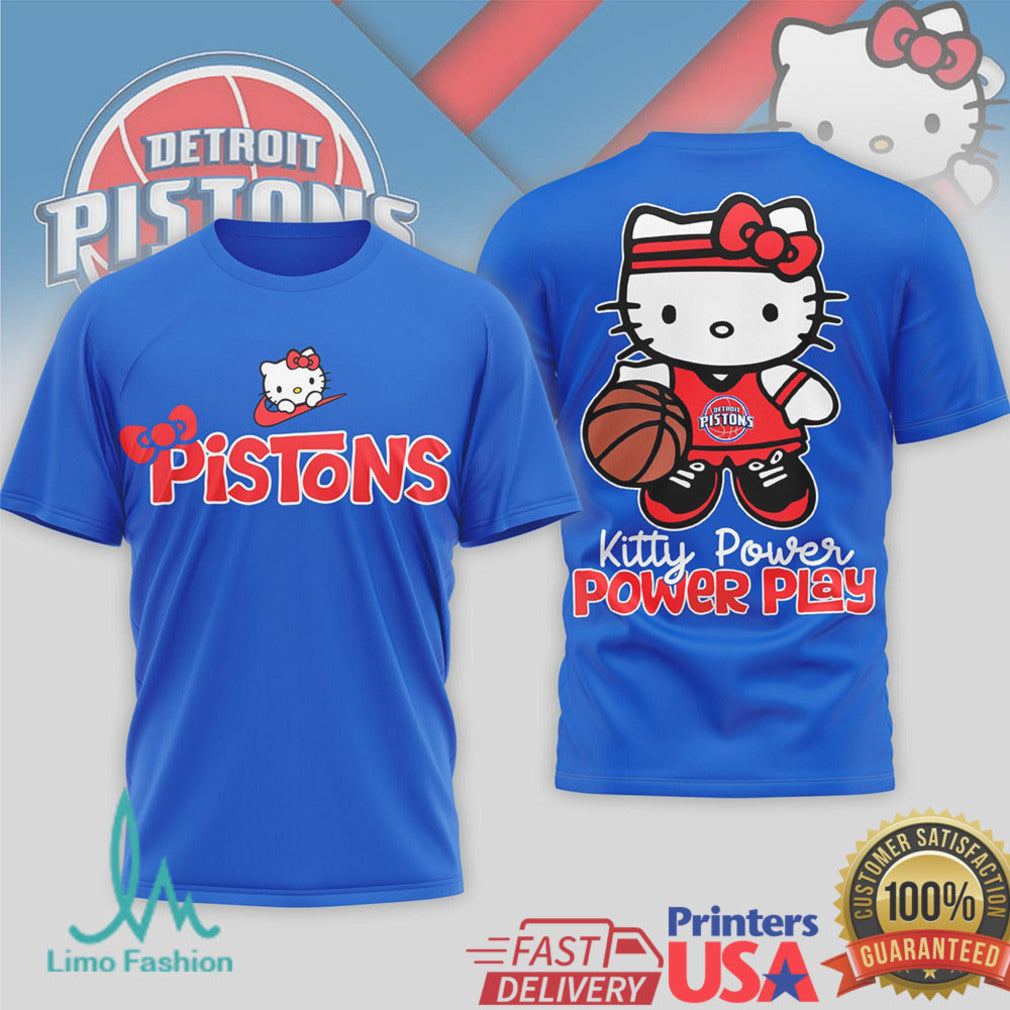 Detroit Pistons Kitty Power Play Basketball T Shirt Kawaii Motor City Team T Shirt