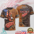 Detroit Red Wings Made In America Patriotic Eagle Leather Style 3D T Shirt