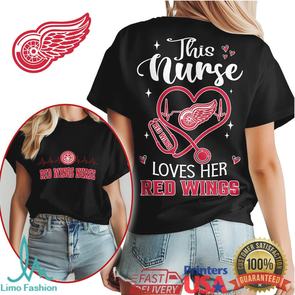 Detroit Red Wings Nurse Shirt This Nurse Loves Her Red Wings T Shirt - Limotees LLC