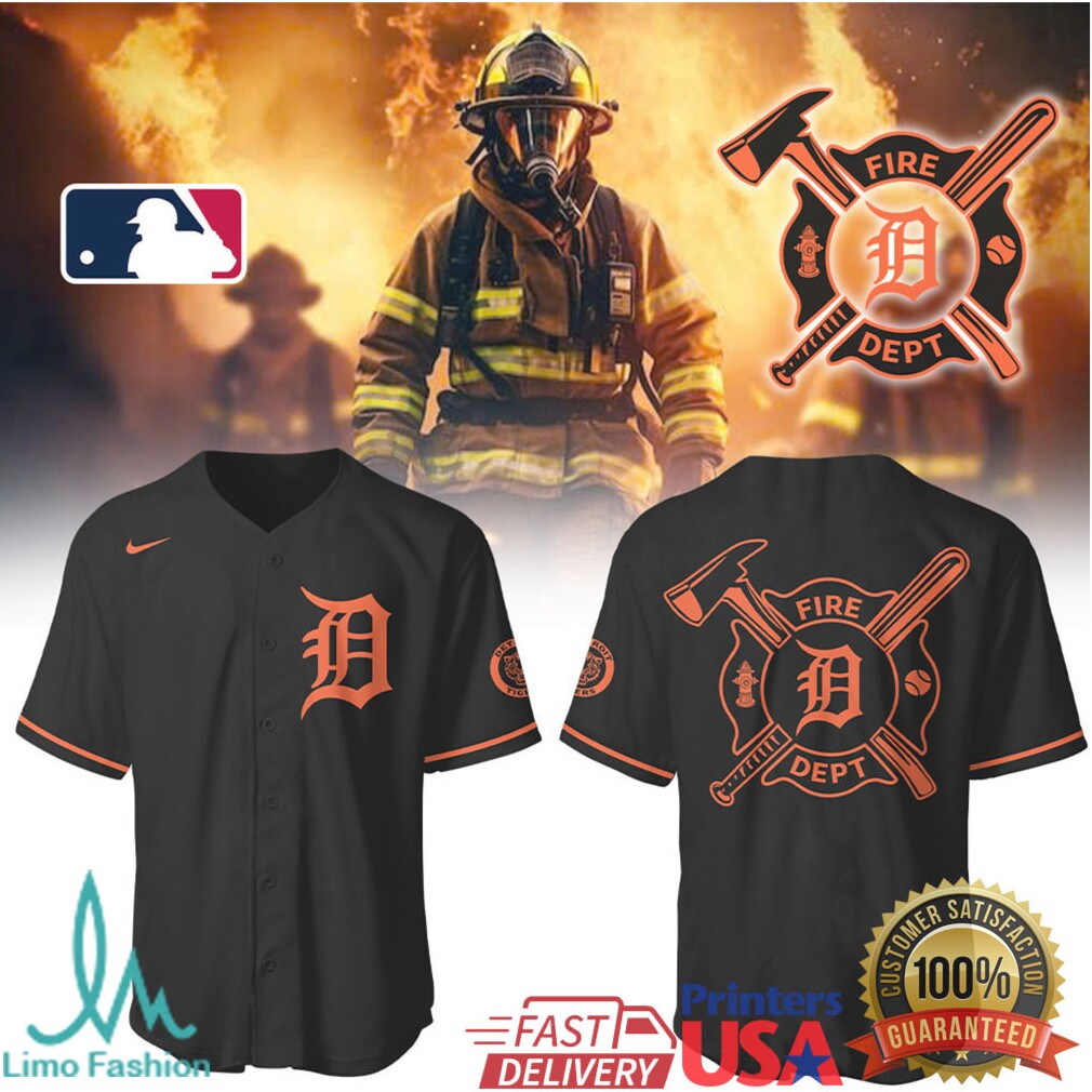 Detroit Tigers Fire Dept T Shirt Detroit Baseball Firefighter Hero Tribute Performance T Shirt - Limotees LLC