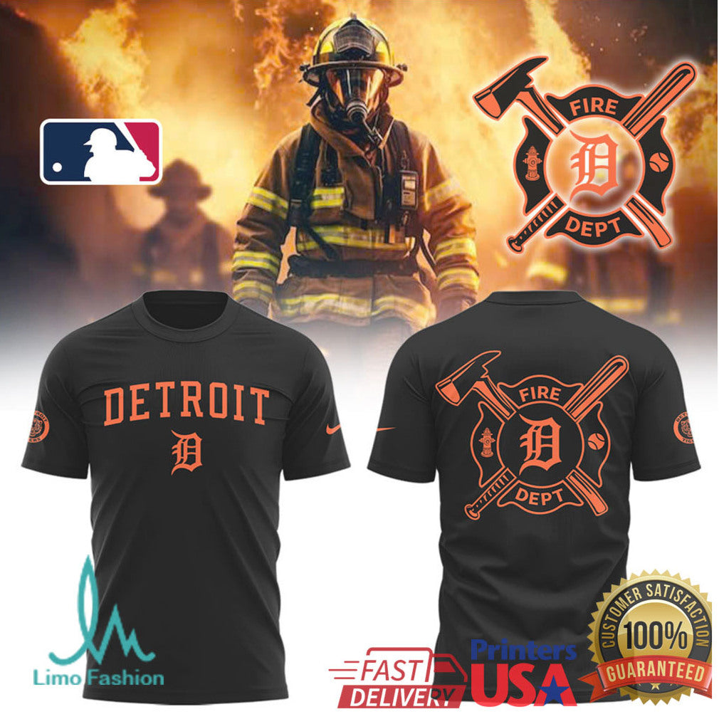 Detroit Tigers Fire Dept T Shirt Detroit Baseball Firefighter Hero Tribute Performance T Shirt - Limotees LLC