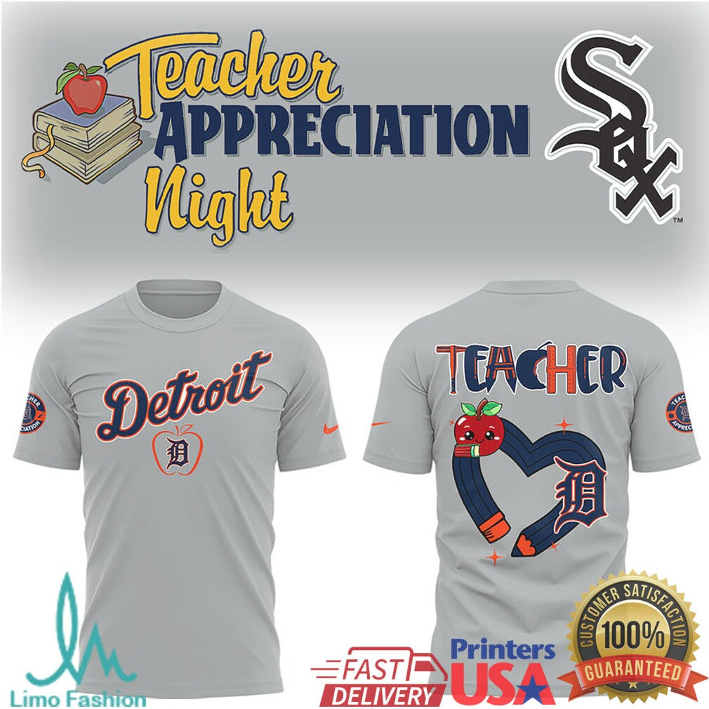 Detroit Tigers Teacher Appreciation Night T Shirt MLB School Spirit Teacher Heart Pencil Design T Shirt