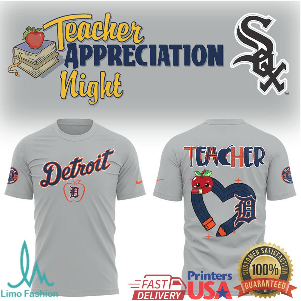 Detroit Tigers Teacher Appreciation Night T Shirt MLB School Spirit Teacher Heart Pencil Design T Shirt