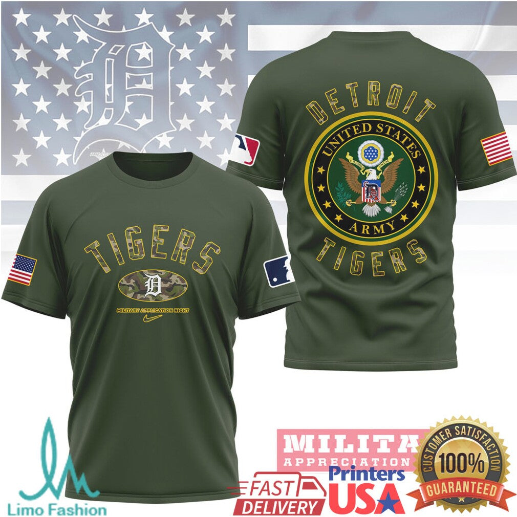 Detroit Tigers US Army Military Appreciation Night Olive T Shirt - Limotees LLC