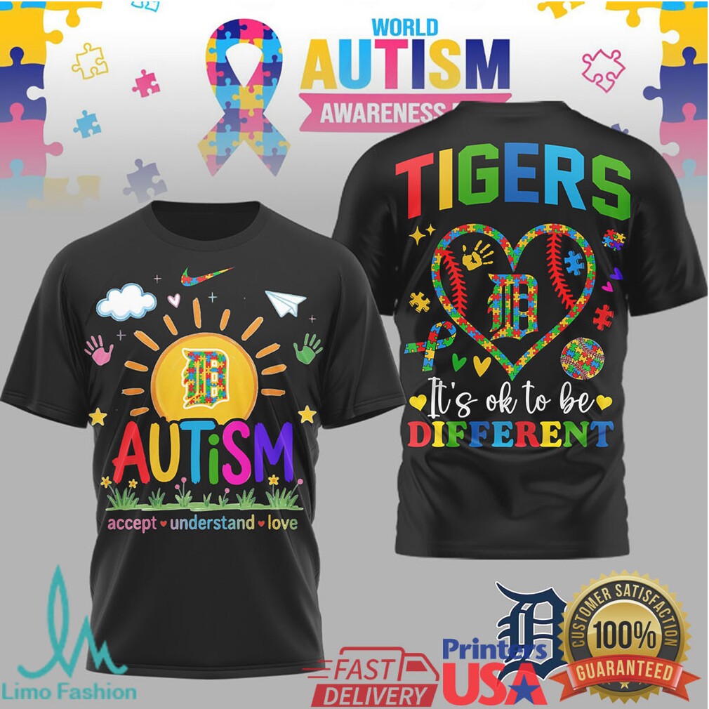 Detroit Tigers World Autism Awareness It's OK To Be Different T Shirt - Limotees LLC
