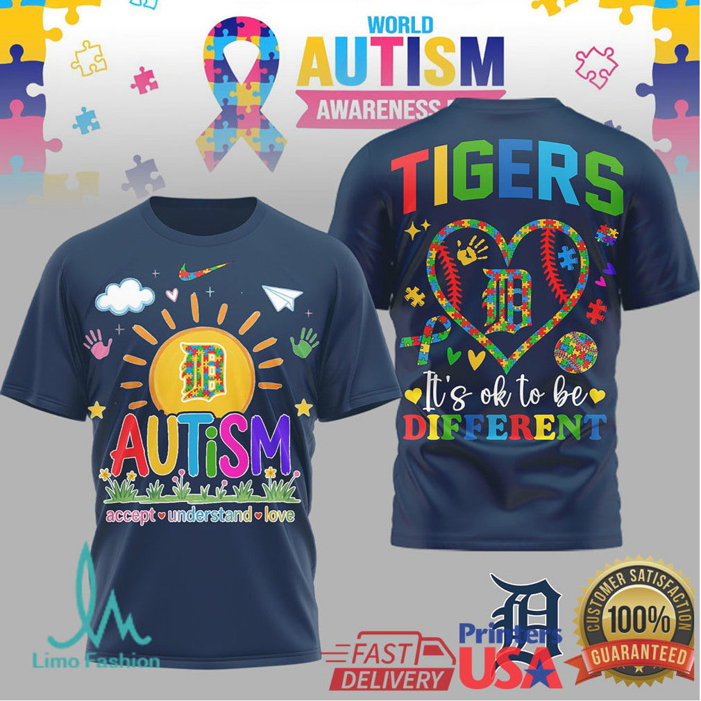 Detroit Tigers World Autism Awareness It's OK To Be Different T Shirt - Limotees LLC