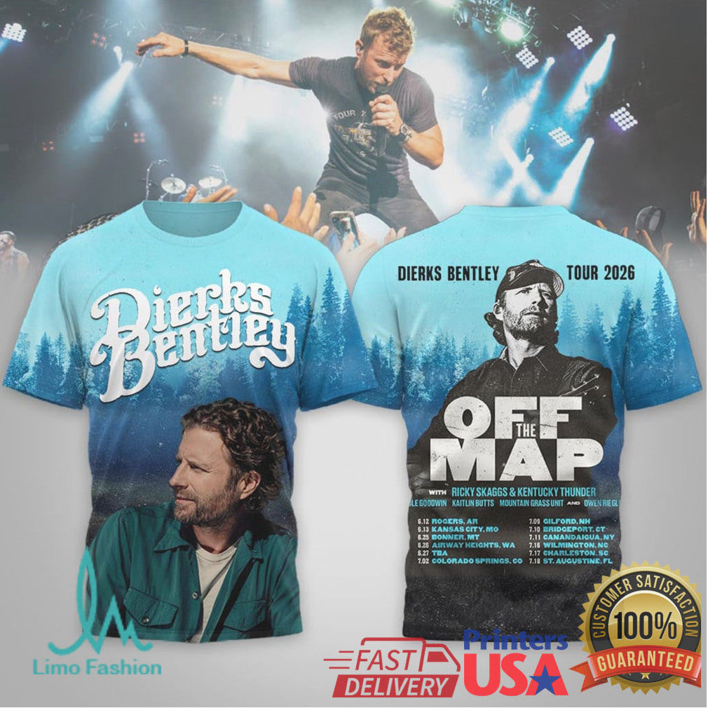 Dierks Bentley “Off The Map” 2026 Summer Tour Official Fan T Shirt - Limotees LLC