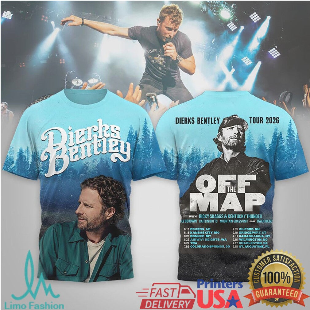 Dierks Bentley “Off The Map” 2026 Summer Tour Official Fan T Shirt - Limotees LLC