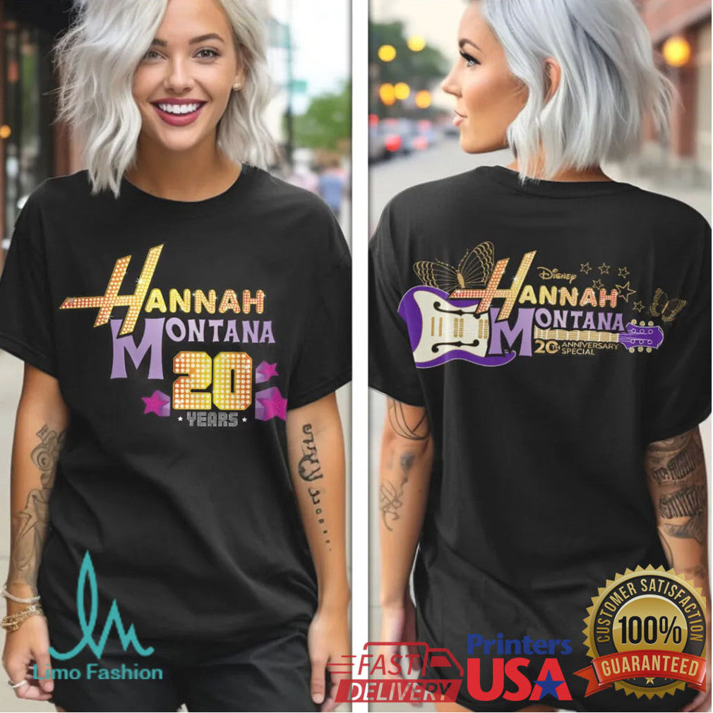 Disney Hannah Montana 20 Years Anniversary Special Purple Guitar Logo Black Retro T Shirt