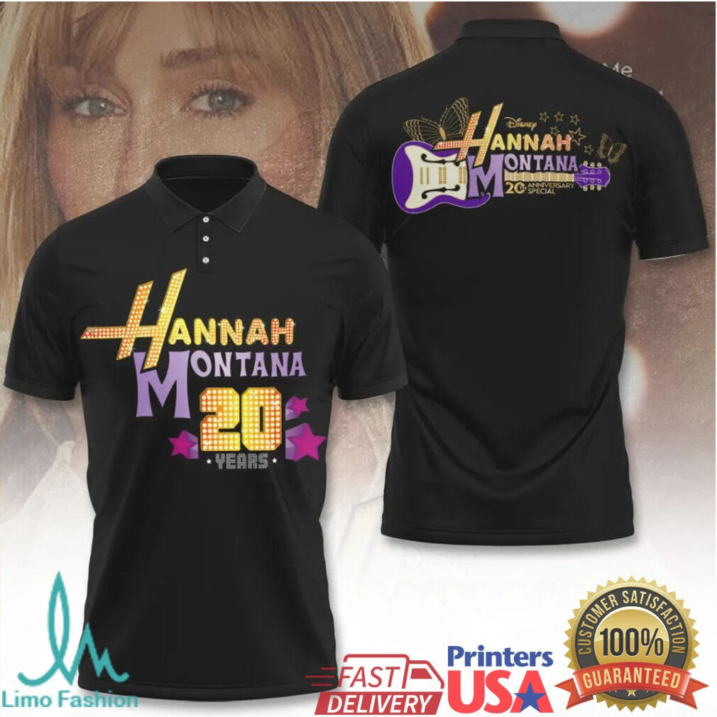 Disney Hannah Montana 20 Years Anniversary Special Purple Guitar Logo Black Retro T Shirt