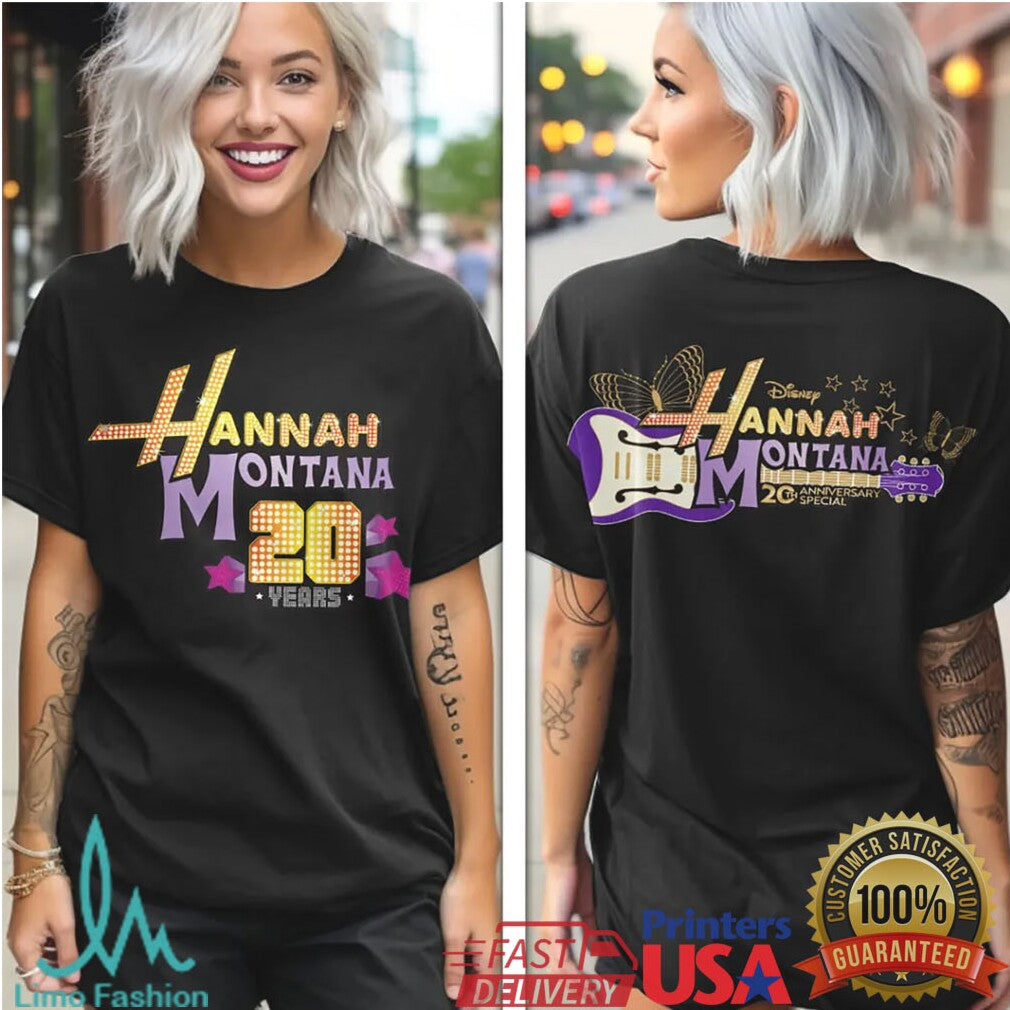 Disney Hannah Montana 20 Years Anniversary Special Purple Guitar Logo Black Retro T Shirt