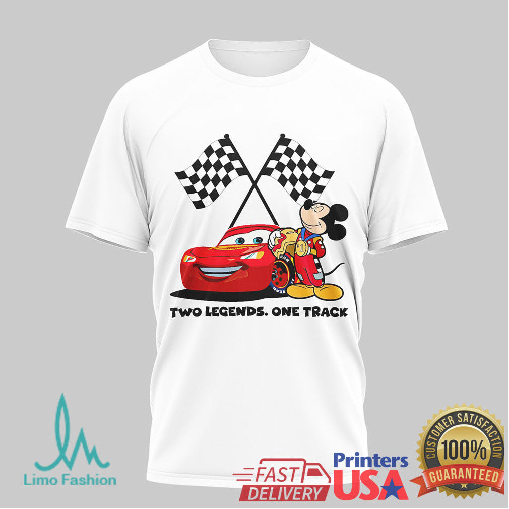 Disney Mickey Mouse & Lightning McQueen Two Legends One Track Racing T Shirt - Limotees LLC