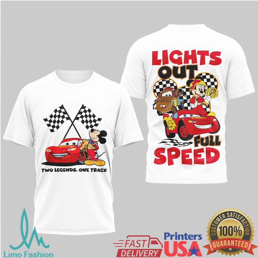 Disney Mickey Mouse & Lightning McQueen Two Legends One Track Racing T Shirt - Limotees LLC