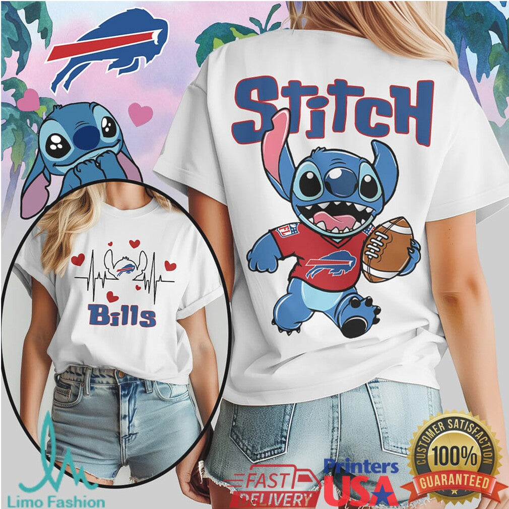 Disney Stitch Buffalo Bills Football Heartbeat Fan T Shirt - Limotees LLC